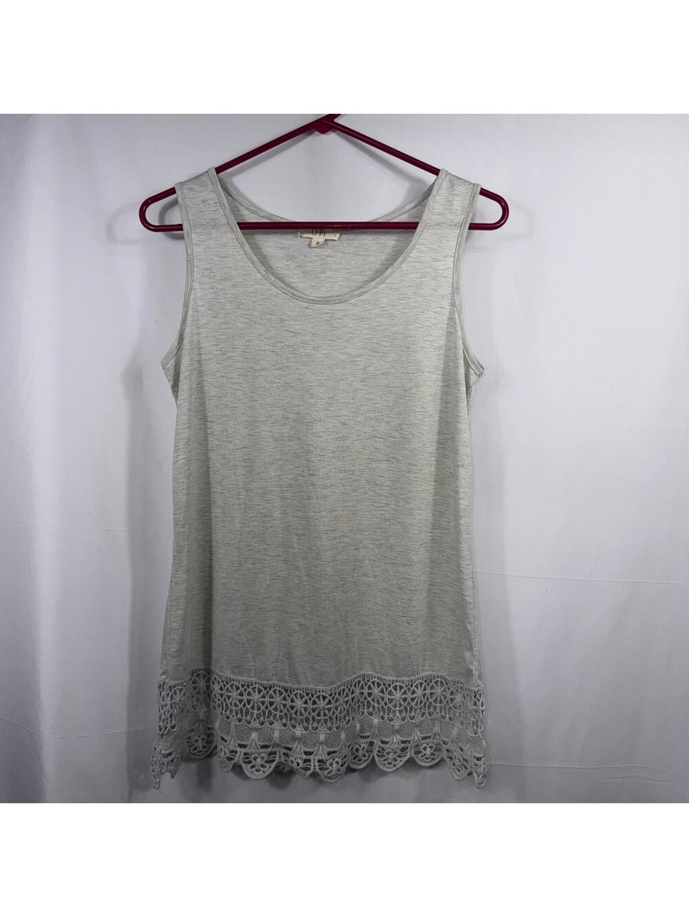 OPi Women’s Crochet Hem Tank Top | Light Gray | Size Small